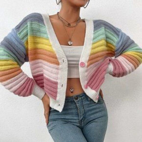 New Colorblock Button down Cardigan - Picture 4 of 9